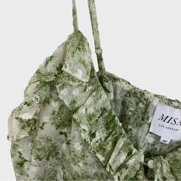 Misa Los Angeles Green White Floral Ruffle Bambi Tank Size Medium - Picture 4 of 9